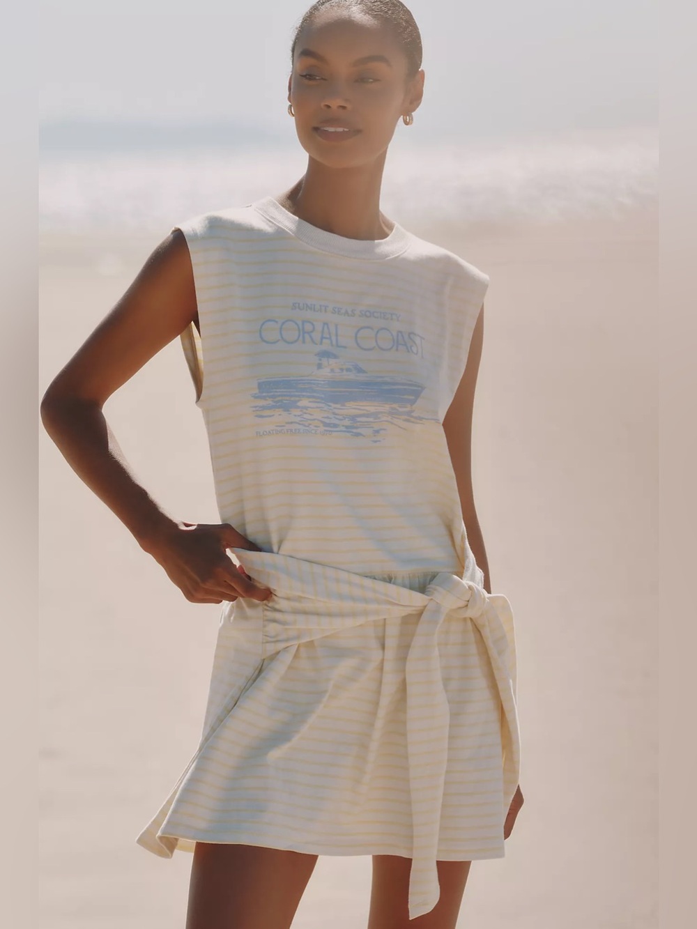 Coral Coast Sleeveless Striped Swim Coverup - White & Light Blue